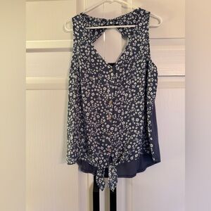 Fortune & Ivy Mixed Media Blue Flower Tie Tank